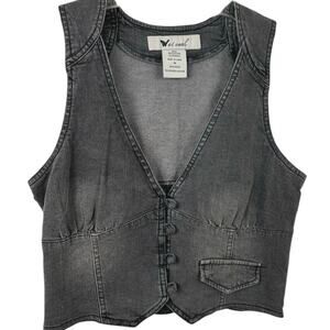 Wet Seal Vintage Sleeveless Denim Vest Women Black Grunge Western Y2K Medium